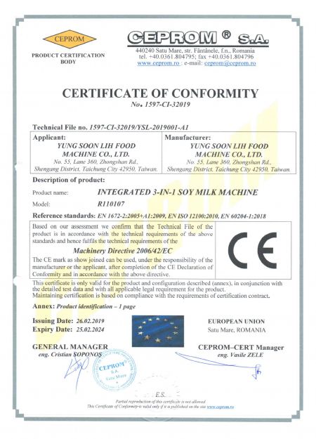 INTEGRERAD 3-I-1 SOJAMJÖLKMASKIN CE-certifikat